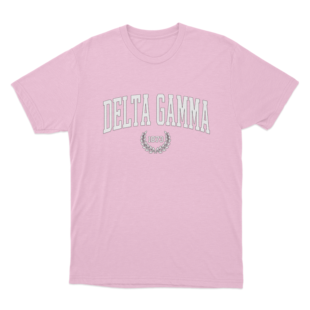 Delta Gamma 1873 Collegiate Unisex T Shirt Pink Delta Gamma 1873 Collegiate Unisex T Shirt Pink
