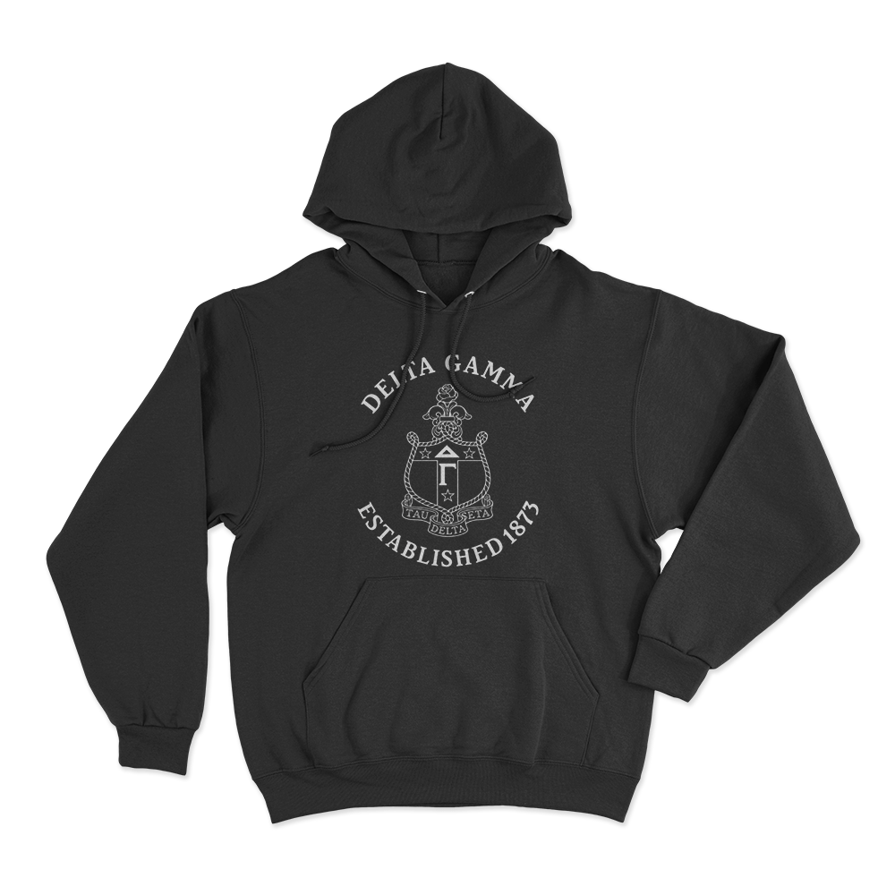 Delta Gamma Established 1873 Crest Unisex Hoodie Black Delta Gamma Established 1873 Crest Unisex Hoodie Black