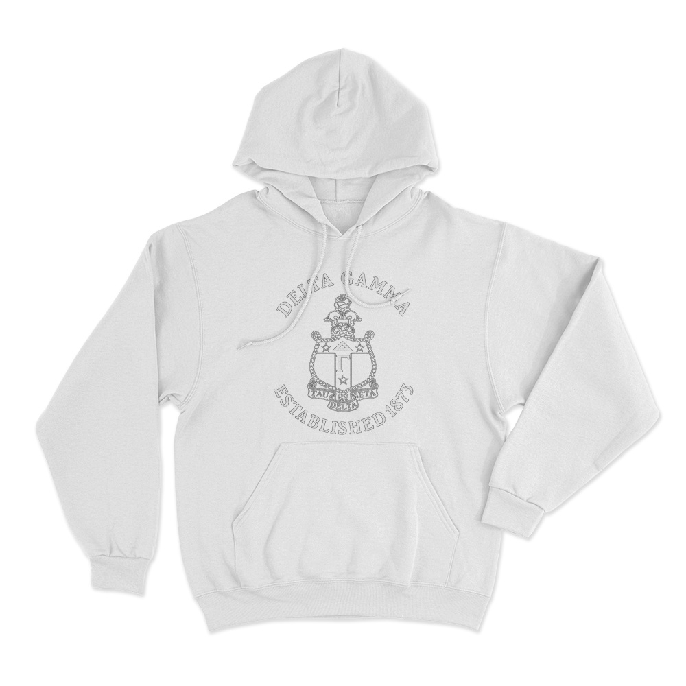 Delta Gamma Established 1873 Crest Unisex Hoodie White Delta Gamma Established 1873 Crest Unisex Hoodie White