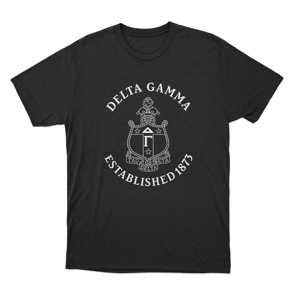 Delta Gamma Established 1873 Crest Unisex T Shirt Black Delta Gamma Established 1873 Crest Unisex T Shirt Black