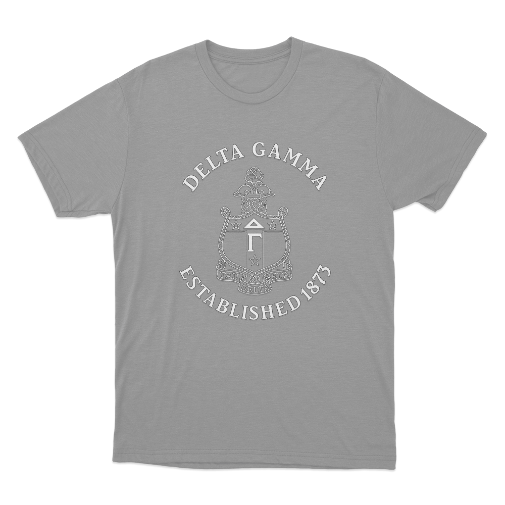 Delta Gamma Established 1873 Crest Unisex T Shirt Grey Delta Gamma Established 1873 Crest Unisex T Shirt Grey