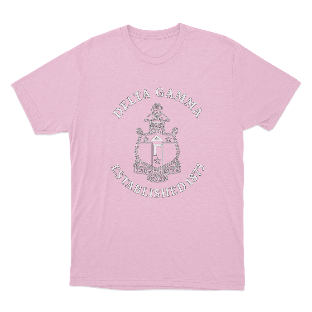 Delta Gamma Established 1873 Crest Unisex T Shirt Pink Delta Gamma Established 1873 Crest Unisex T Shirt Pink