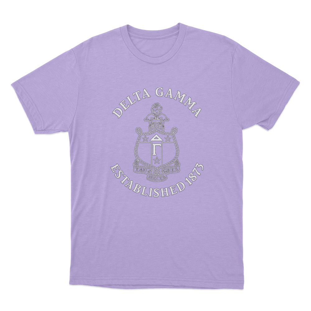 Delta Gamma Established 1873 Crest Unisex T Shirt Purple Delta Gamma Established 1873 Crest Unisex T Shirt Purple