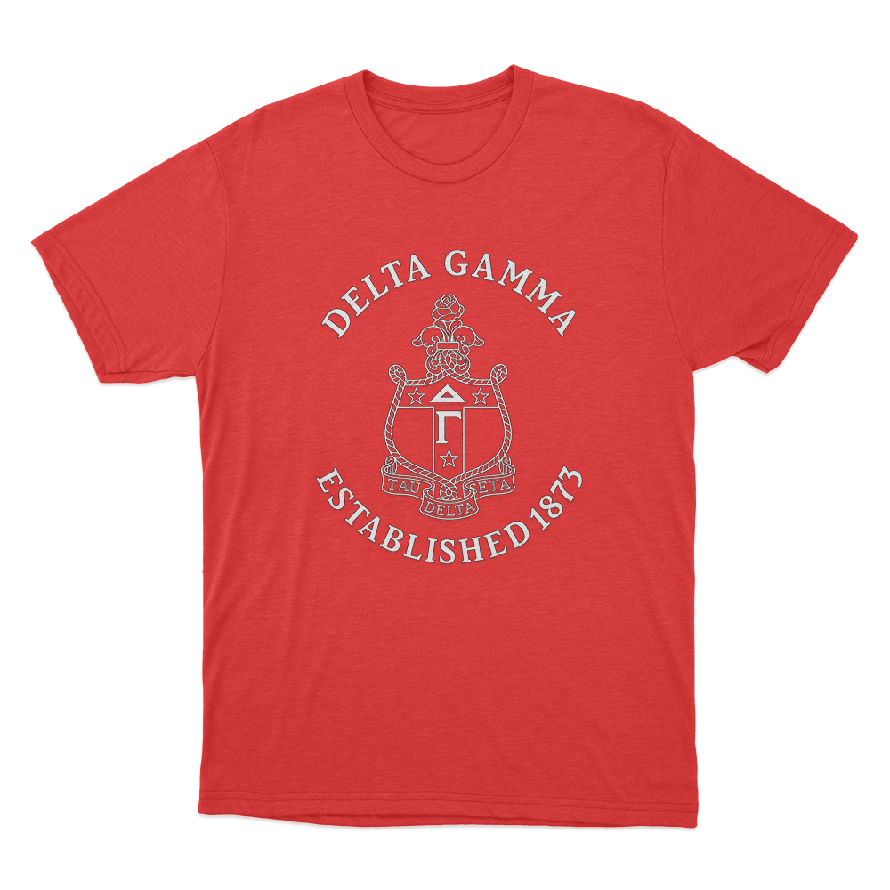 Delta Gamma Established 1873 Crest Unisex T Shirt Red Delta Gamma Established 1873 Crest Unisex T Shirt Red