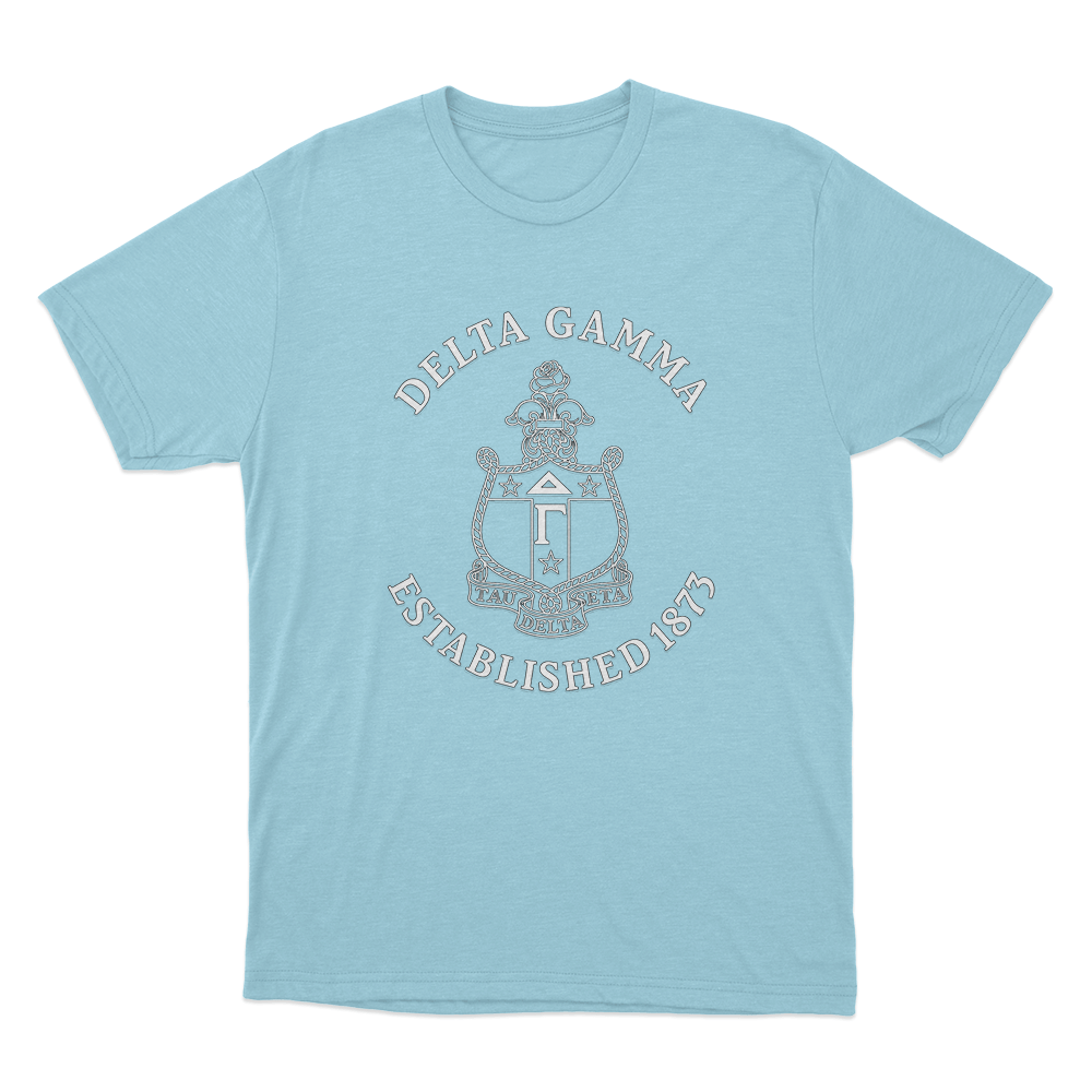 Delta Gamma Established 1873 Crest Unisex T Shirt Sky Blue Delta Gamma Established 1873 Crest Unisex T Shirt Sky Blue