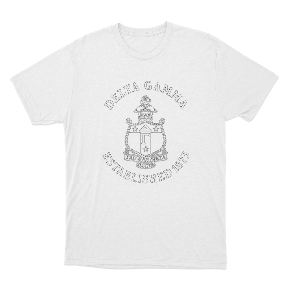Delta Gamma Established 1873 Crest Unisex T Shirt White Delta Gamma Established 1873 Crest Unisex T Shirt White