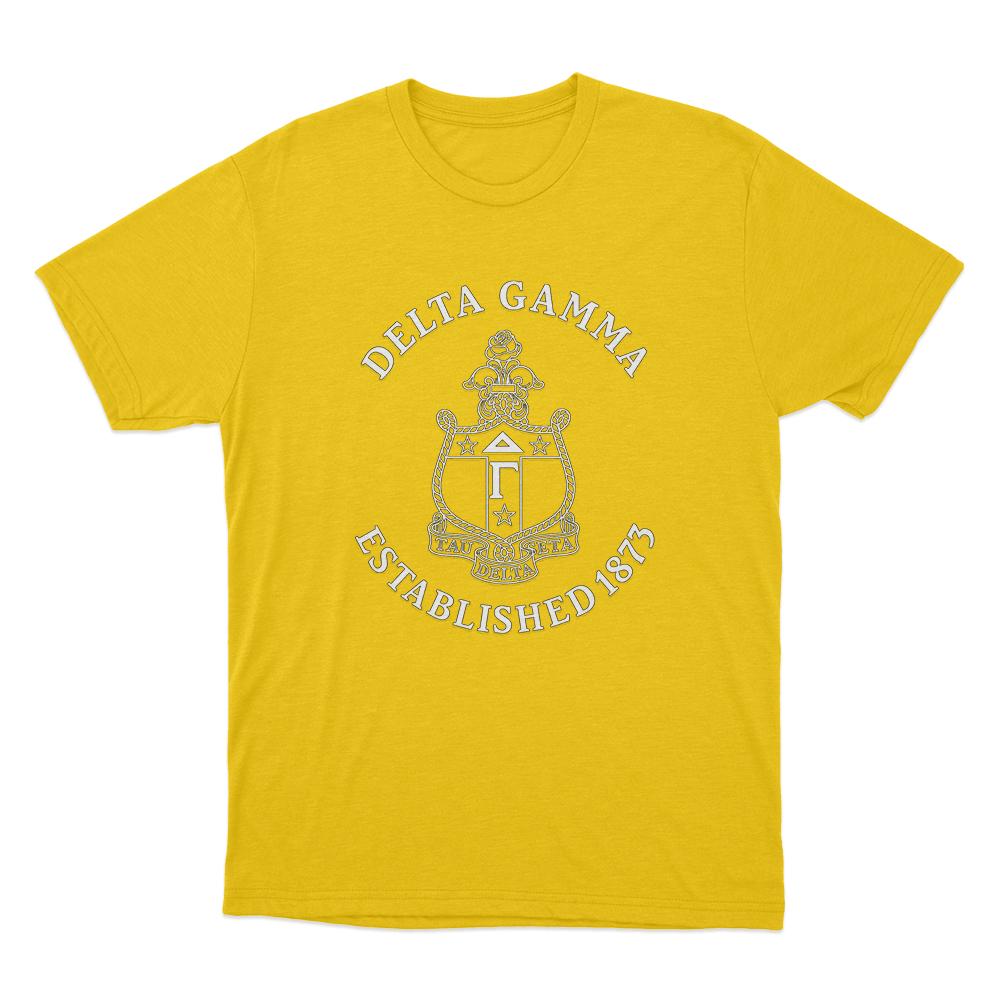 Delta Gamma Established 1873 Crest Unisex T Shirt Yellow Delta Gamma Established 1873 Crest Unisex T Shirt Yellow